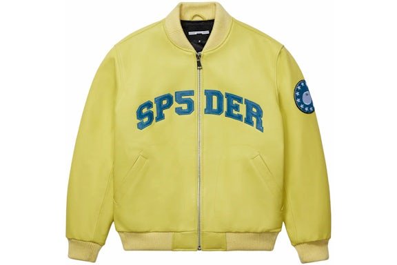Sp5der-Leather-Logo-Bomber-Jacket-Yellow Sp5der Leather Logo Bomber Jacket