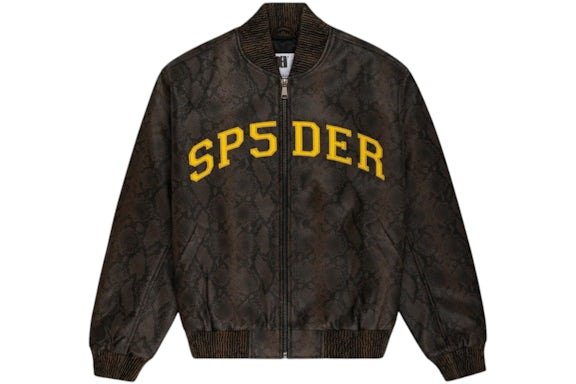 Sp5der-Snake-Leather-Varsity-Bomber-Jacket-Brown (1) Sp5der Snake Leather Varsity Bomber Jacket