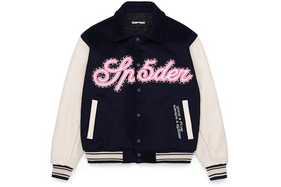 Sp5der-Wool-Varsity-Jacket-Navy-Cream Sp5der Wool Varsity Jacket
