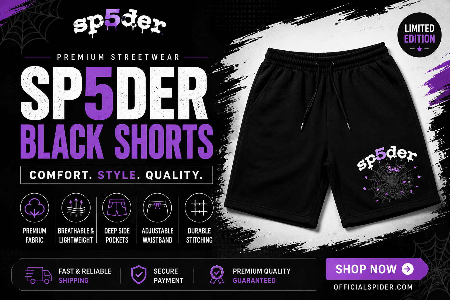 Sp5der Black Shorts